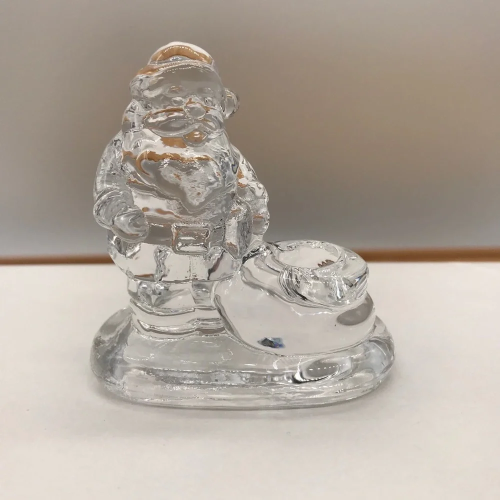 Williams Sonoma Santa Candle Holders 4 piece NWT Clear Glass